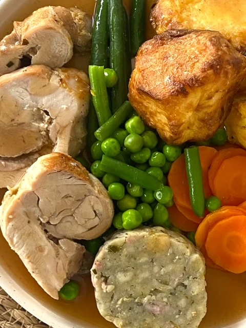 Roast Chicken with Stuffing, Gravy, Golden Potatoes & Fresh Vegetables - Image 2